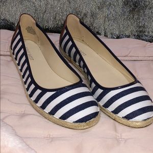 Nine West canvas flats navy and white stripe